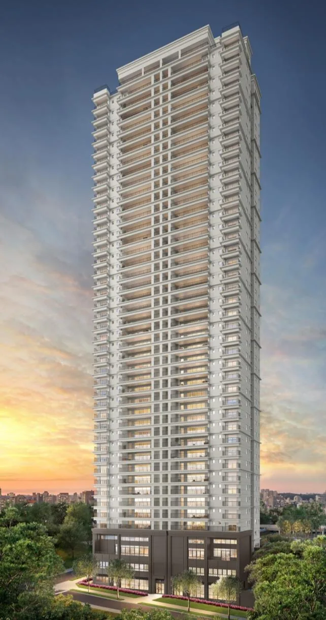 Render da fachada da Torre A do Alive Home Resort