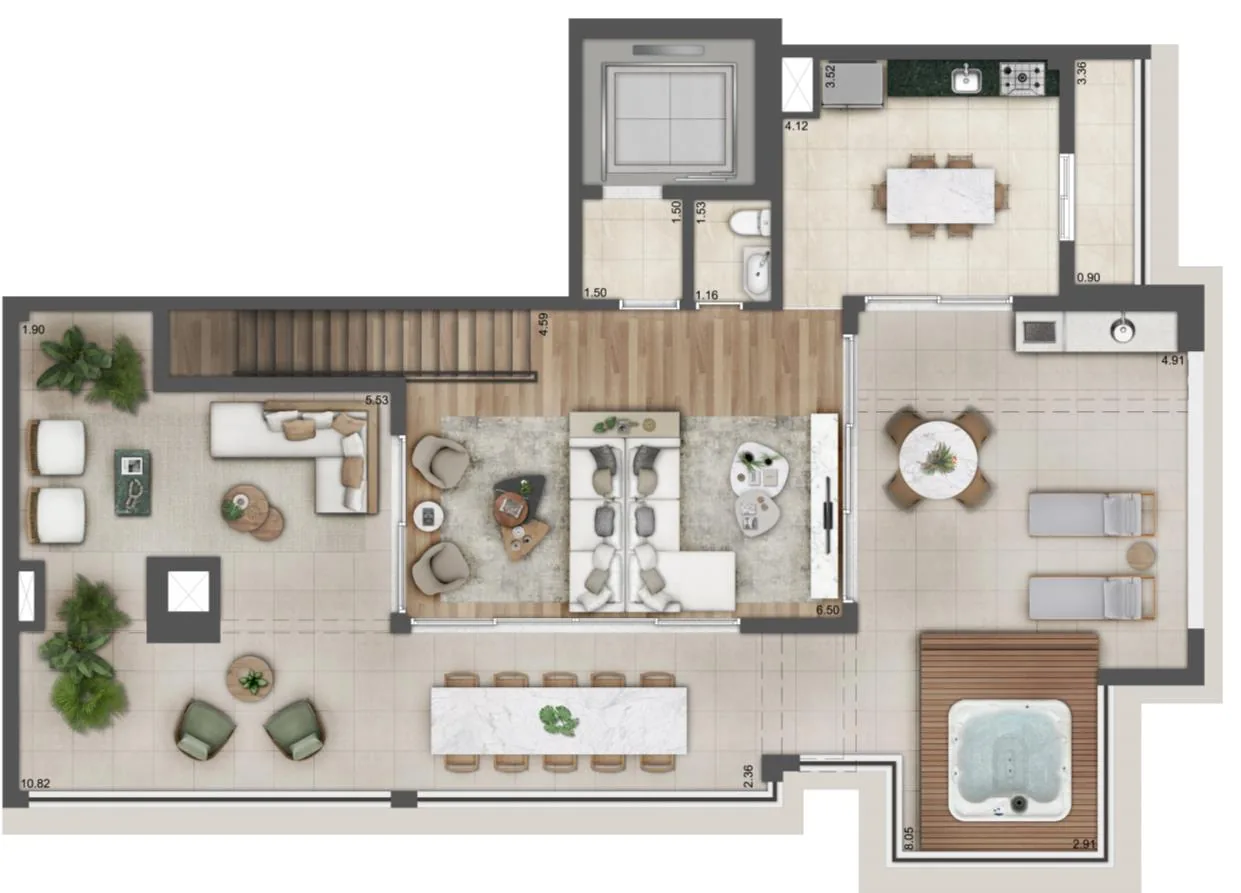 Planta duplex 323 m² com 4 dormitórios da Torre A