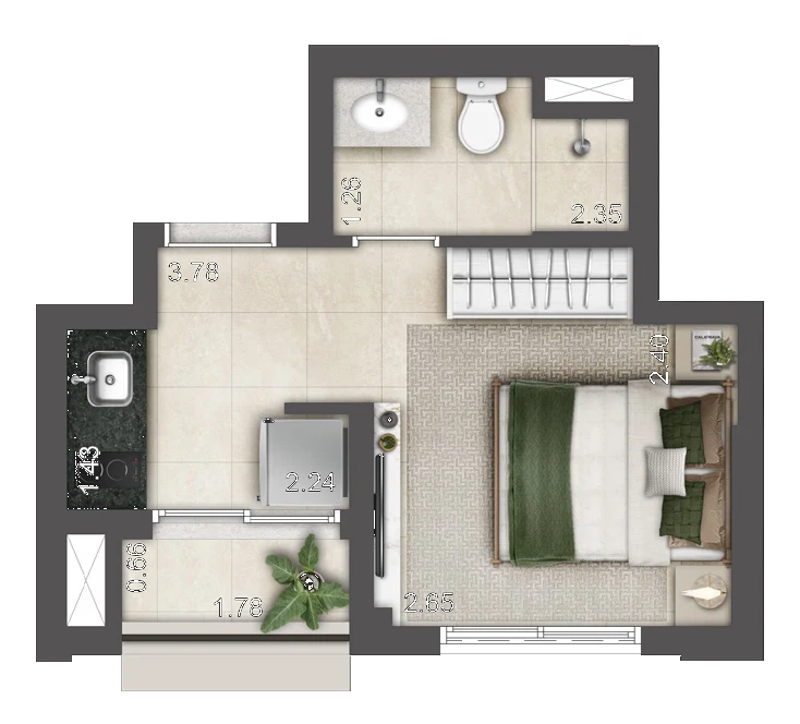 Planta Tipo Torre E · 21,41 m² · Studio
