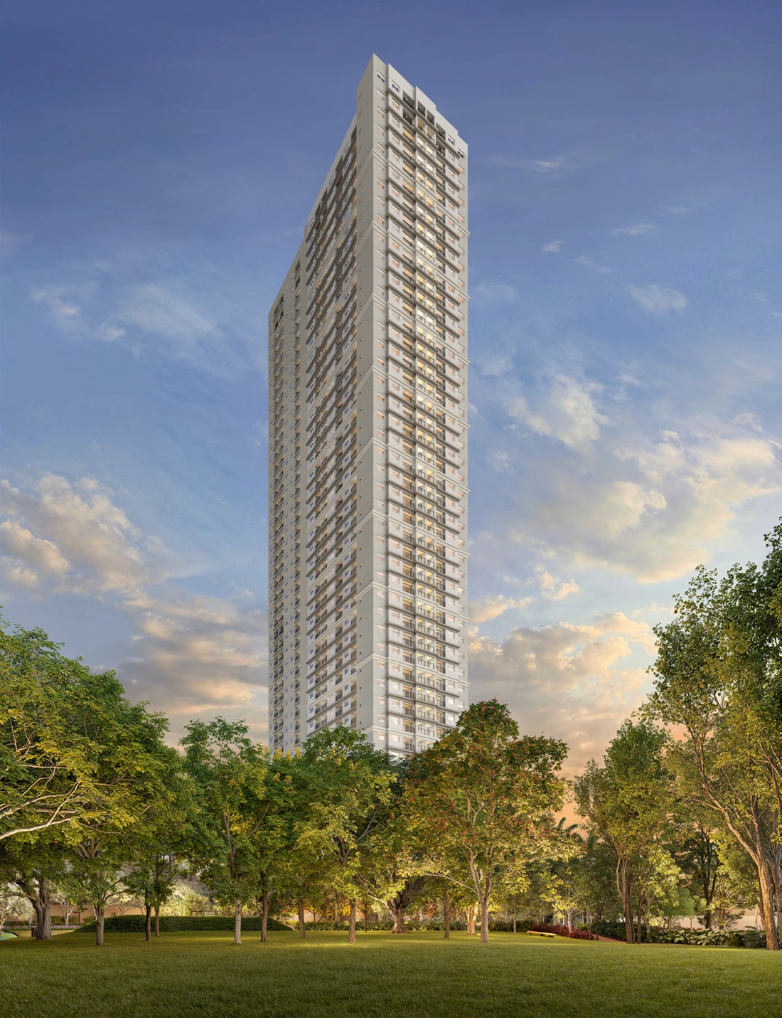 Render vertical da Torre E do Jardim da Hípica Apartments