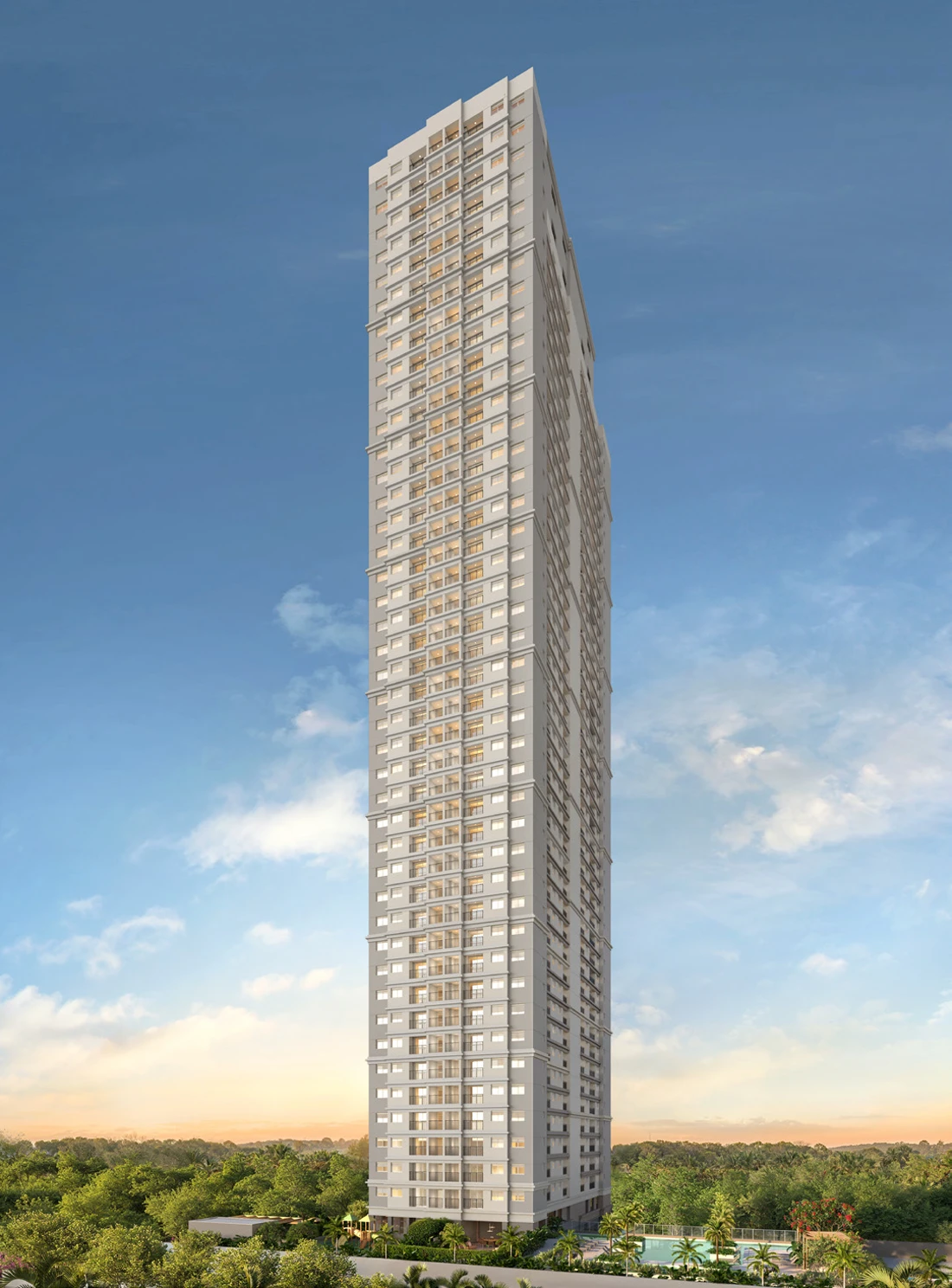 Render vertical da Torre F do Jardim da Hípica Apartments