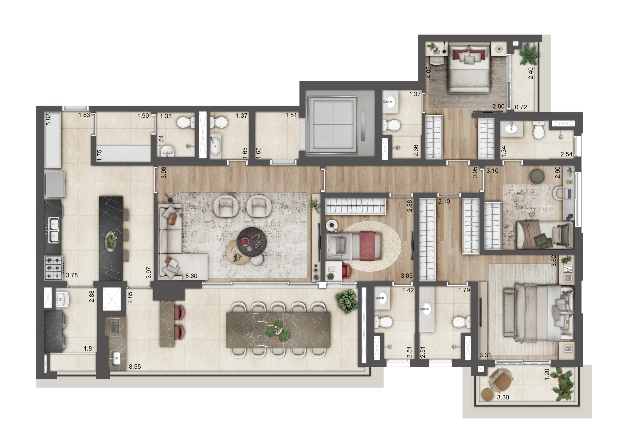 Planta Tipo 180 m² - Torre A